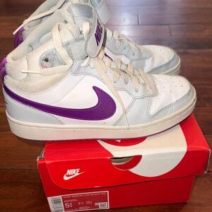 Nike White and Purple Court Borough Sneakers